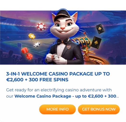 Welcome Package up to €2,600 + 300 Free Spins